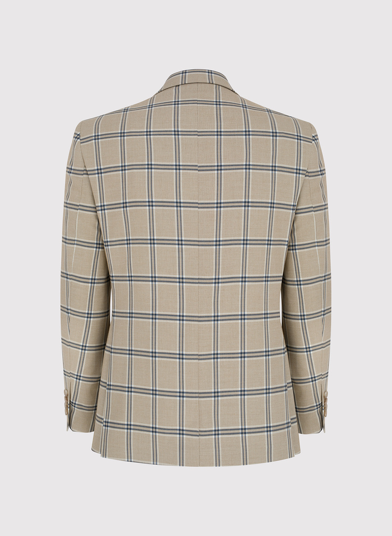 Wełniana marynarka garniturowa w kratkę w kolorze beżowym