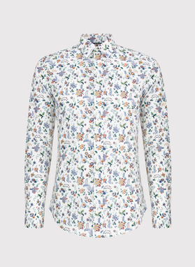 Biała męska koszula w kwiaty 