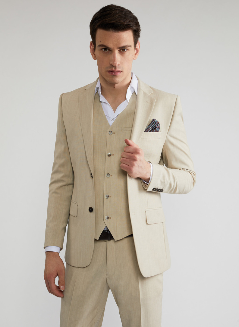 Beżowa kamizelka garniturowa P22SP-8X-009-E-S