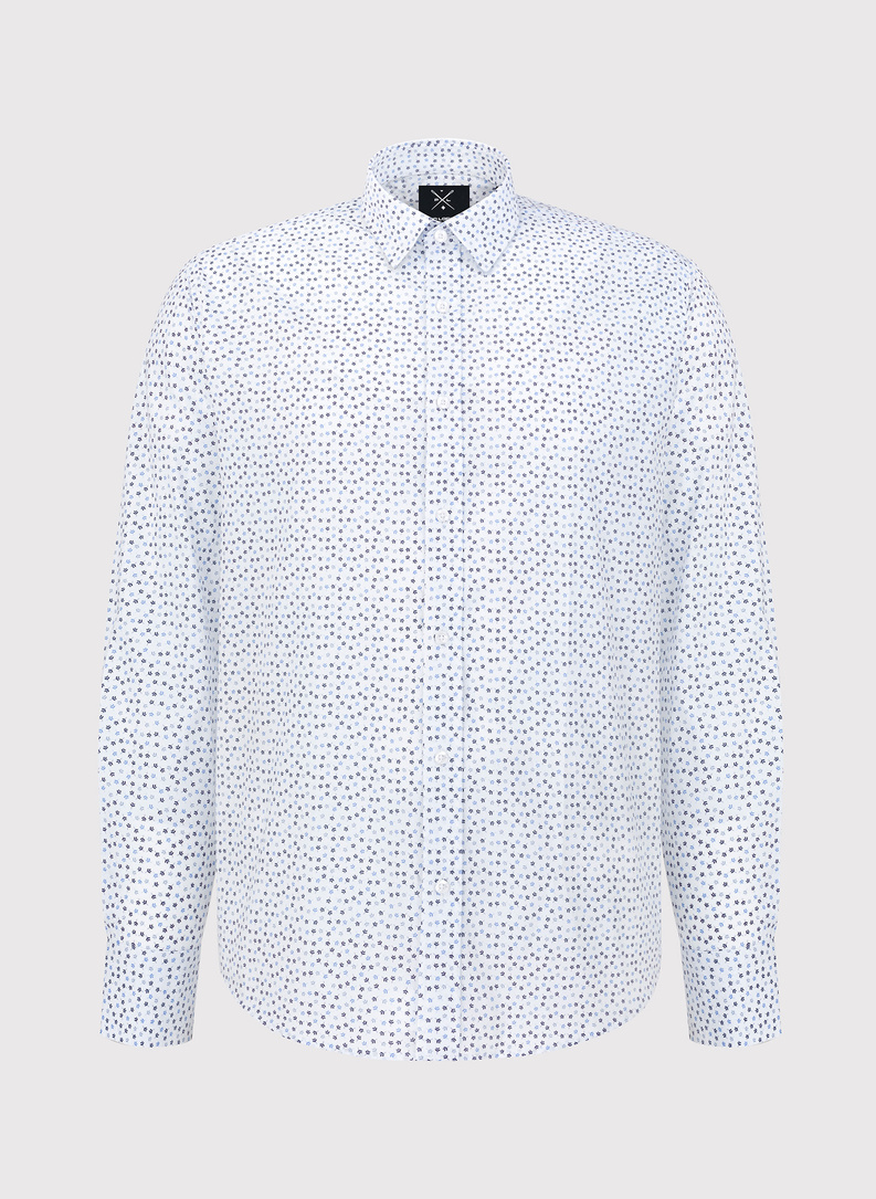 Biała koszula męska w niebieskie listki