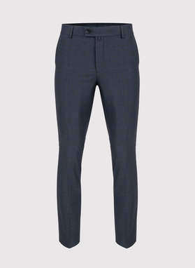 Granatowy garnitur w subtelną kratę