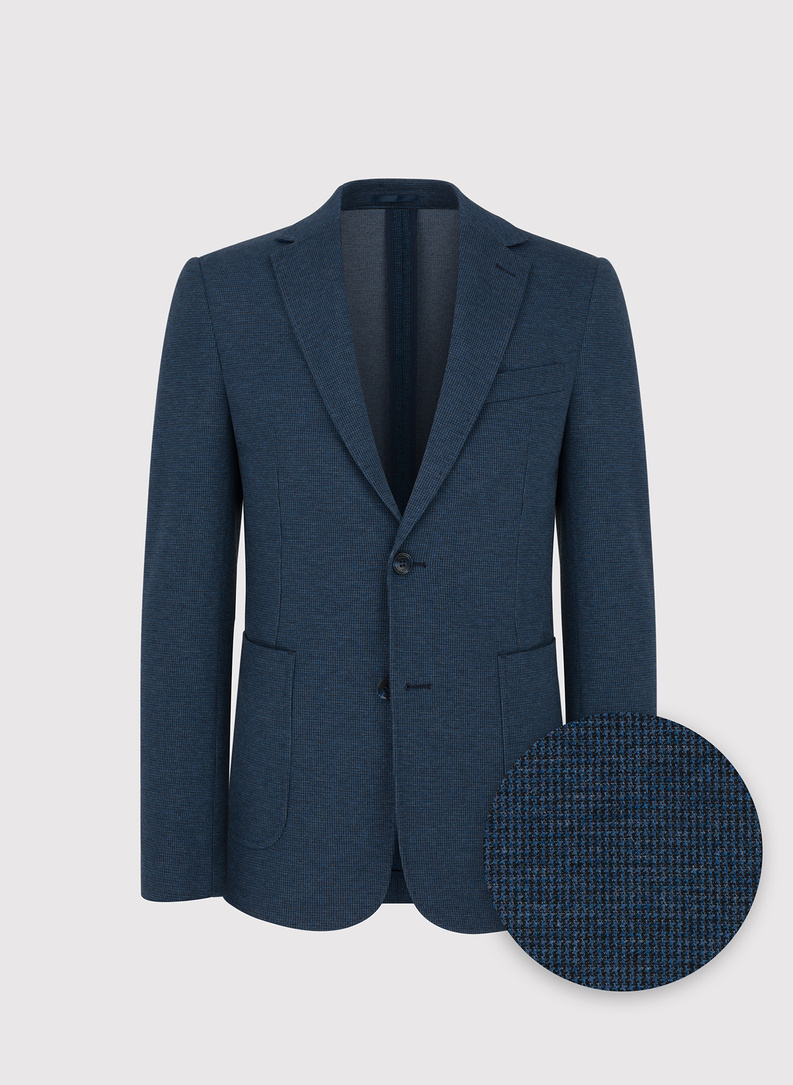 Granatowa marynarka w pepitkę z dzianiny