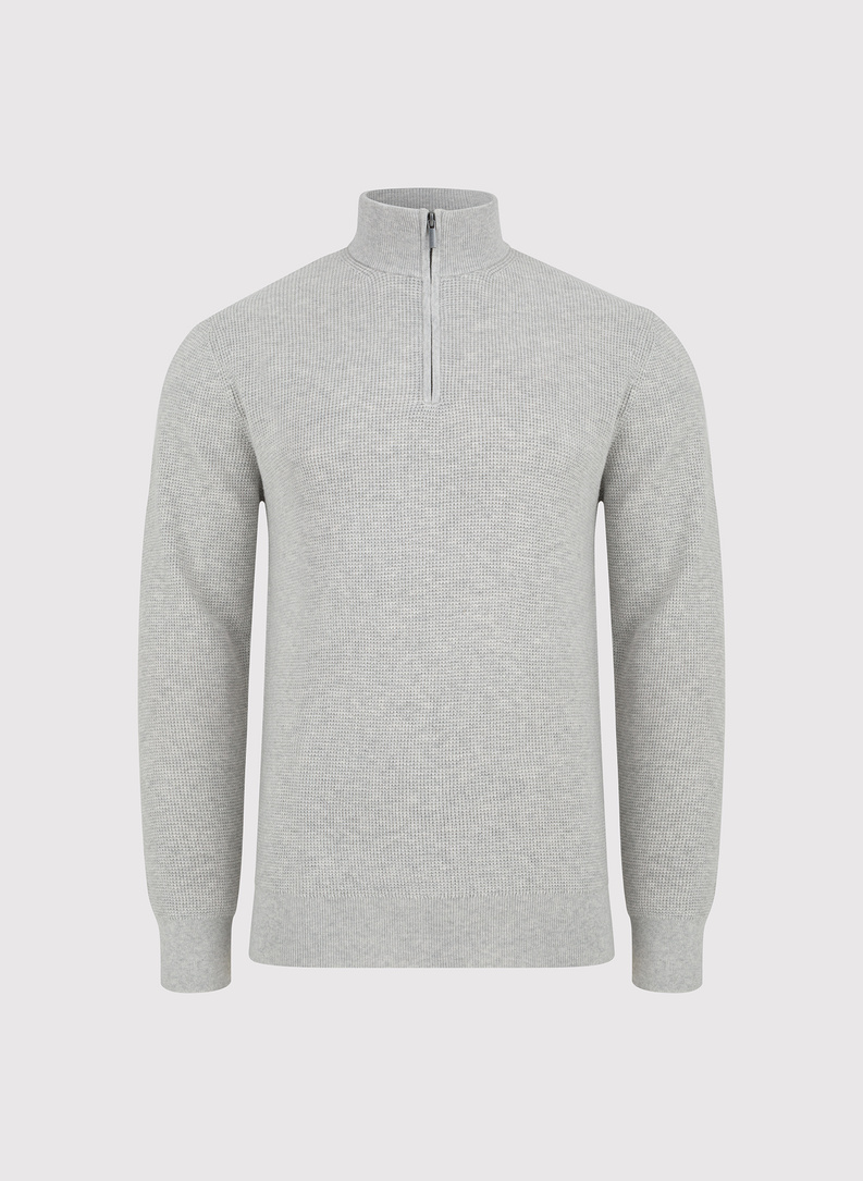 Szary sweter z rozpinaną stójką