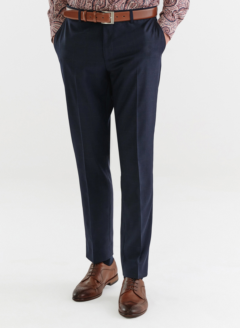 Granatowy garnitur w kratę Windowpane