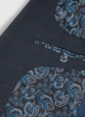 Granatowa marynarka garniturowa w bordową kratę Windowpane