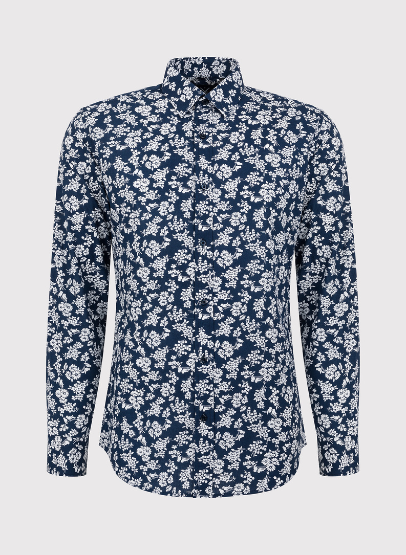 Granatowa koszula w białe kwiaty
