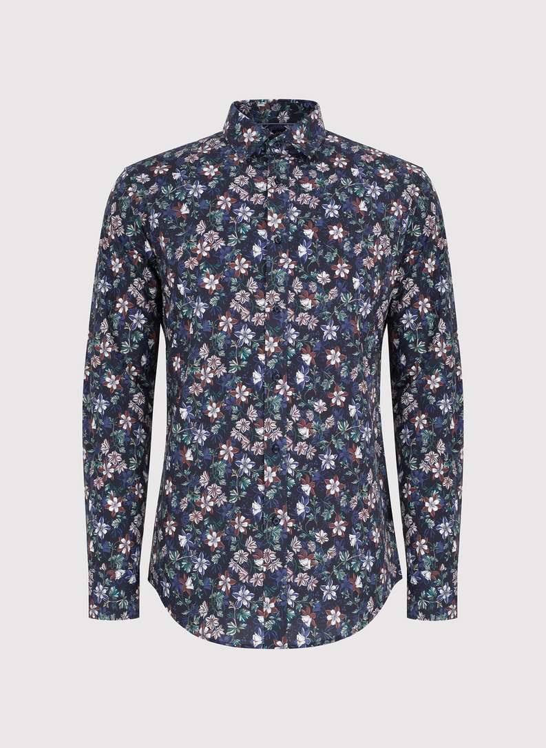 Granatowa koszula męska w kwiaty