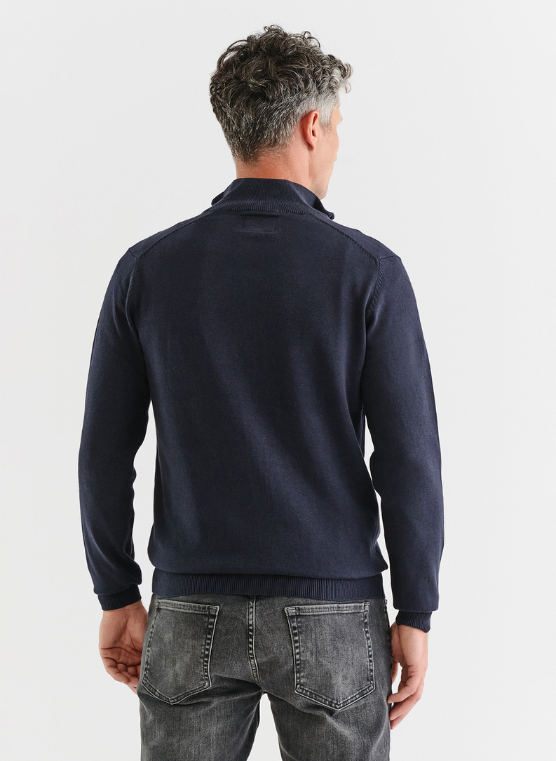 Granatowy rozpinany sweter męski ze stójką