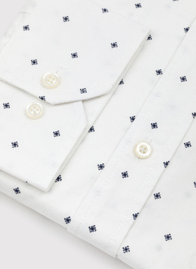 Biała koszula męska w granatowy drobny print