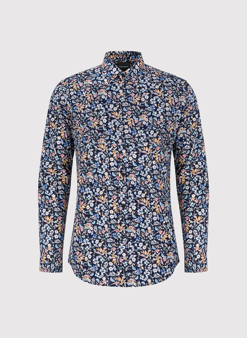 Granatowa koszula w kwiaty