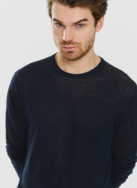 Granatowy lniany sweter