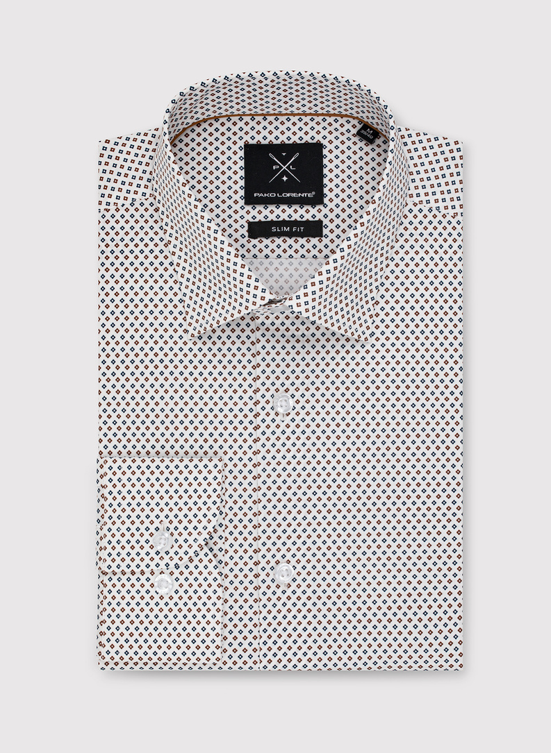 Biała koszula męska w mikrowzór