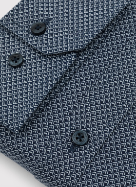 Granatowa koszula męska w geometryczny mikrowzór