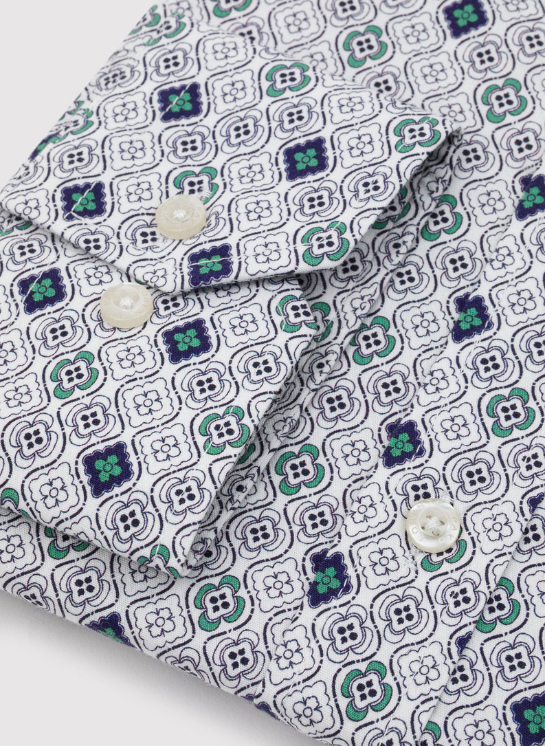 Męska koszula w kolorze białym w granatowo-zielony wzór