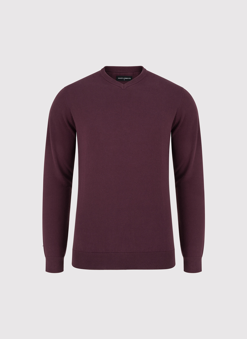 Ciemnofioletowy sweter v-neck