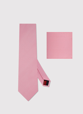 Gładki różowy zestaw krawat i poszetka