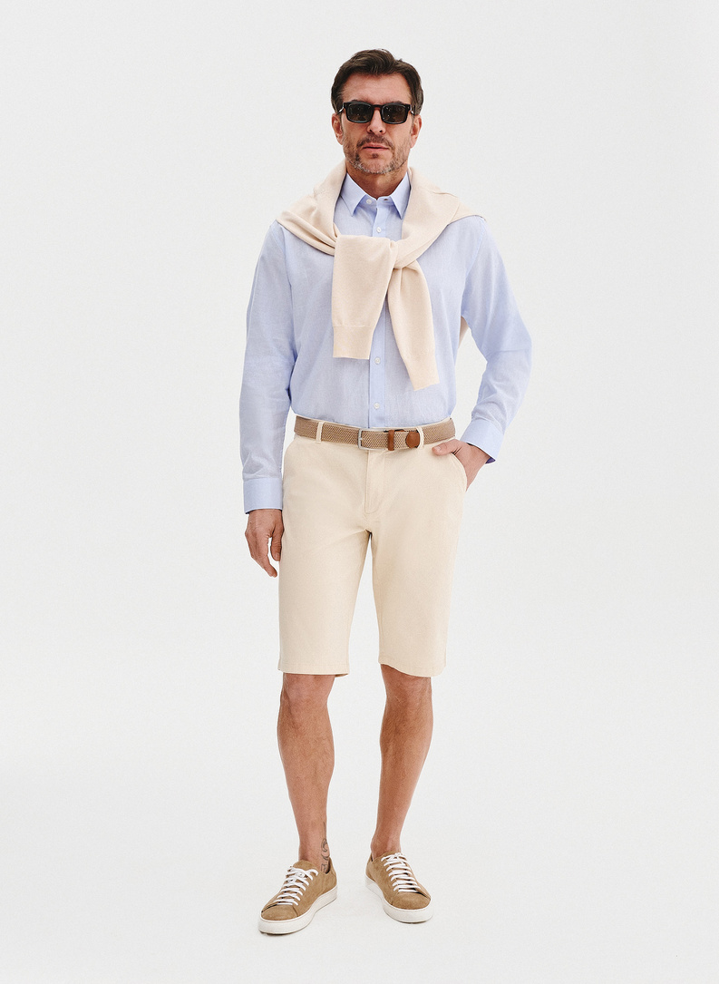 Niebieska koszula męska z lnem