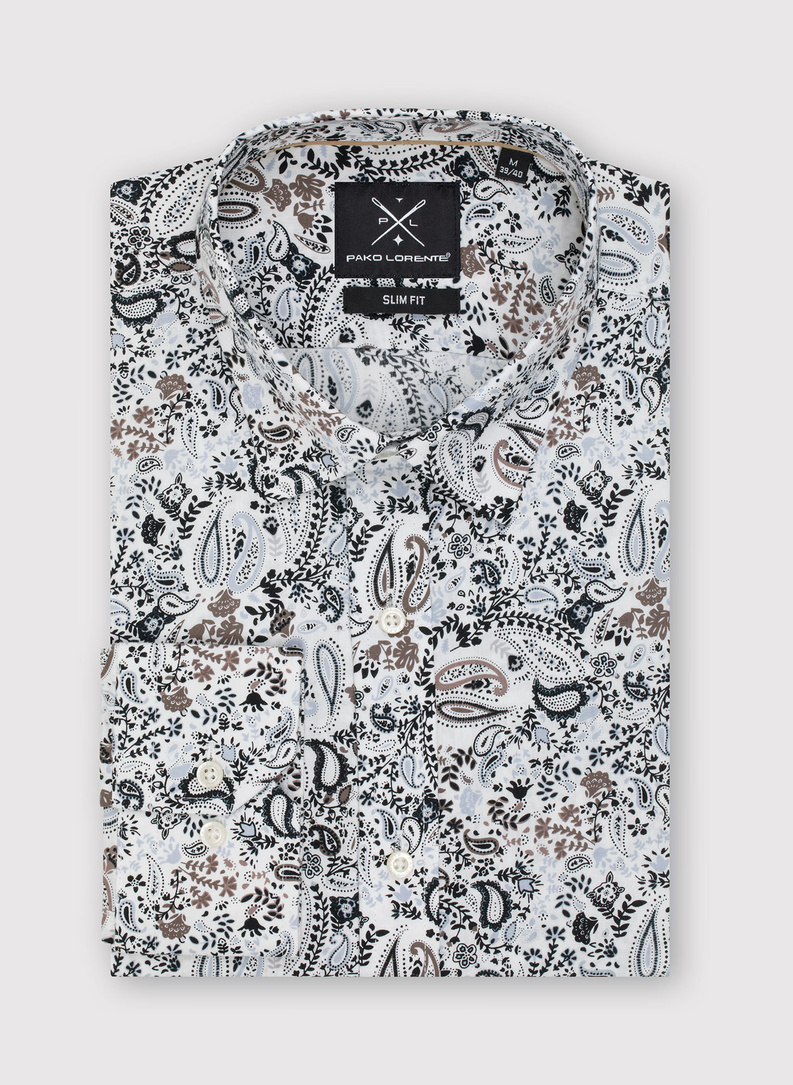 Biała koszula męska we wzór paisley