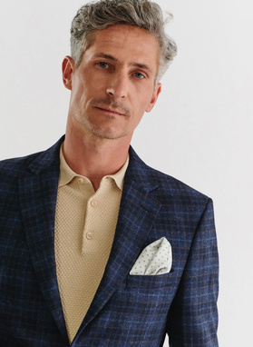 Granatowa marynarka w drobną kratkę