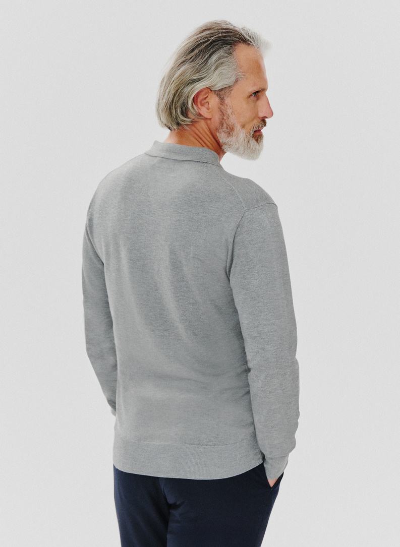 Szary sweter męski z kołnierzykiem polo