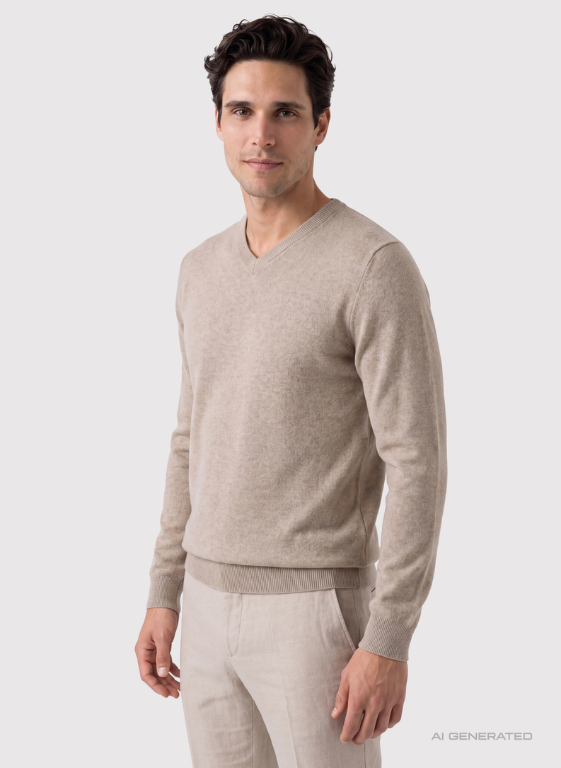 Beżowy sweter v-neck