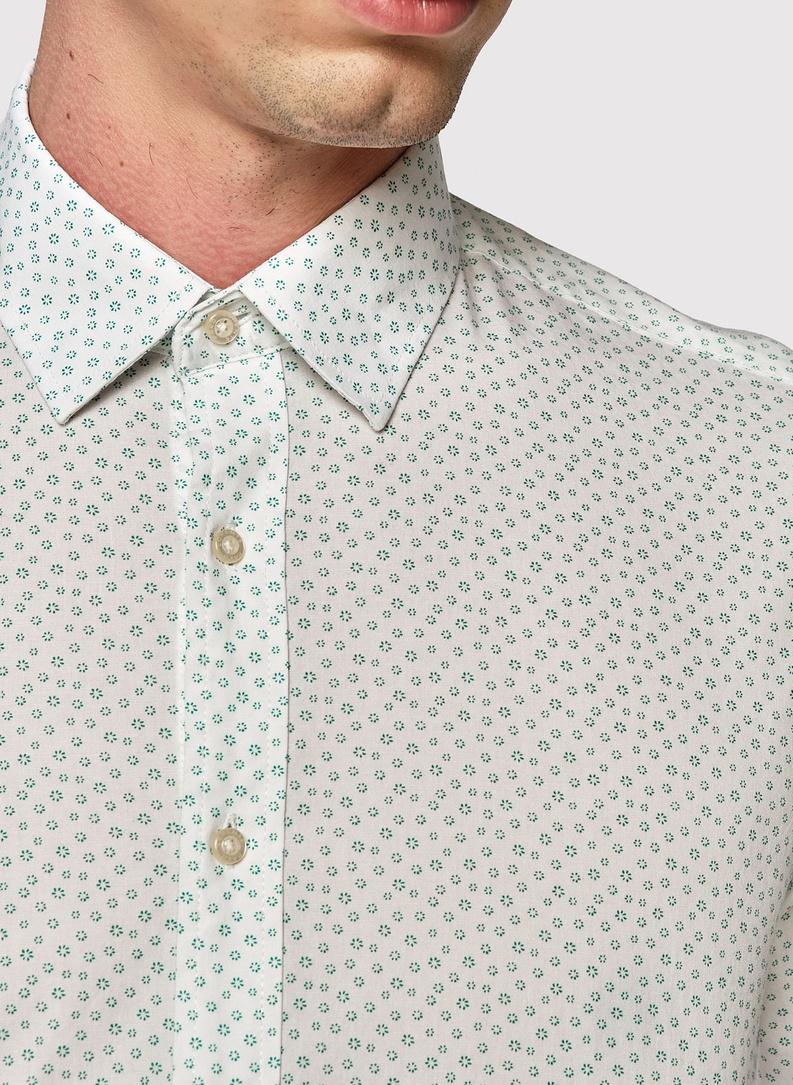 Biała koszula męska w zielony mikrowzór