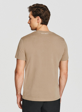 Beżowy bawełniany t-shirt z kieszonką