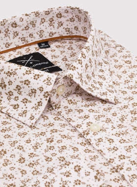 Biała koszula męska w kwiatowy beżowy print