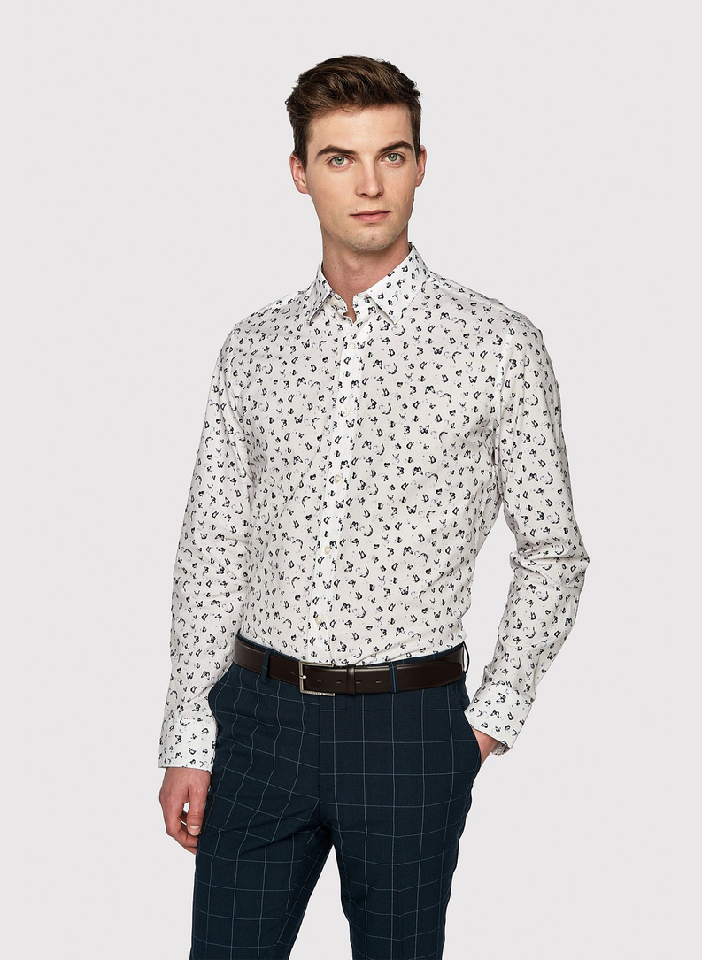 Biała koszula męska w granatowe motylki