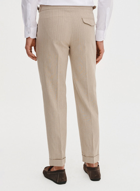 Spodnie męskie w prążek z lnem