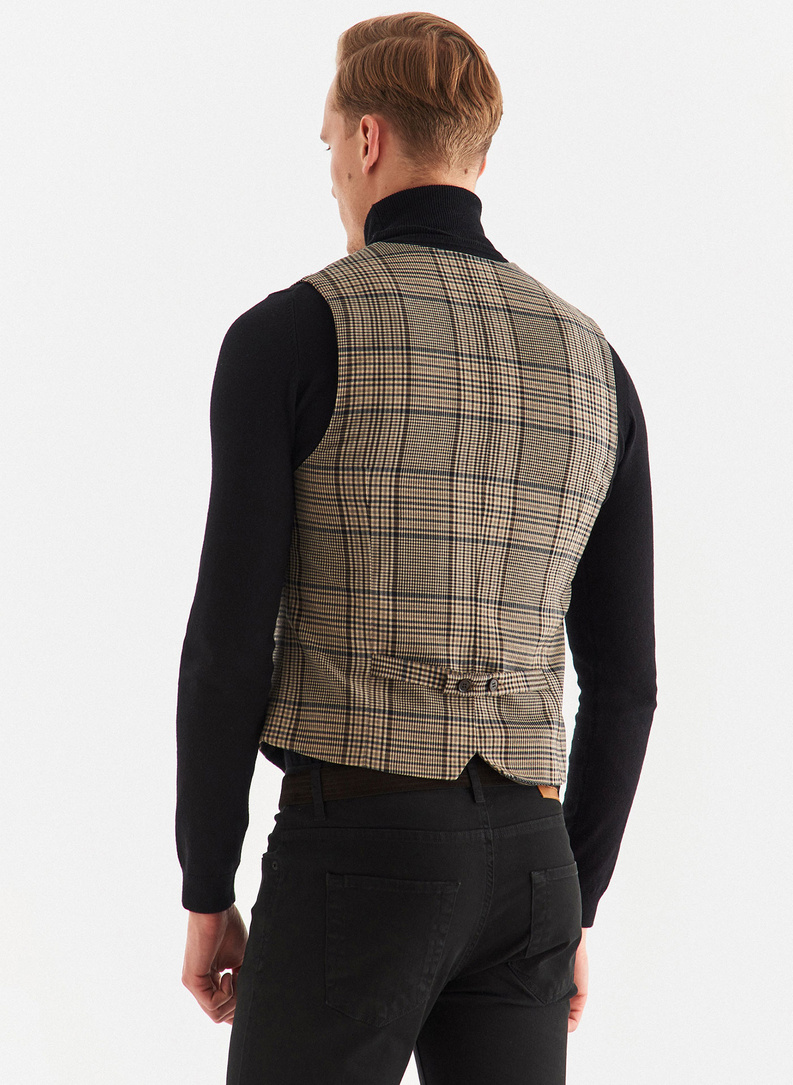 Kamizelka męska w beżowo-brązową kratę