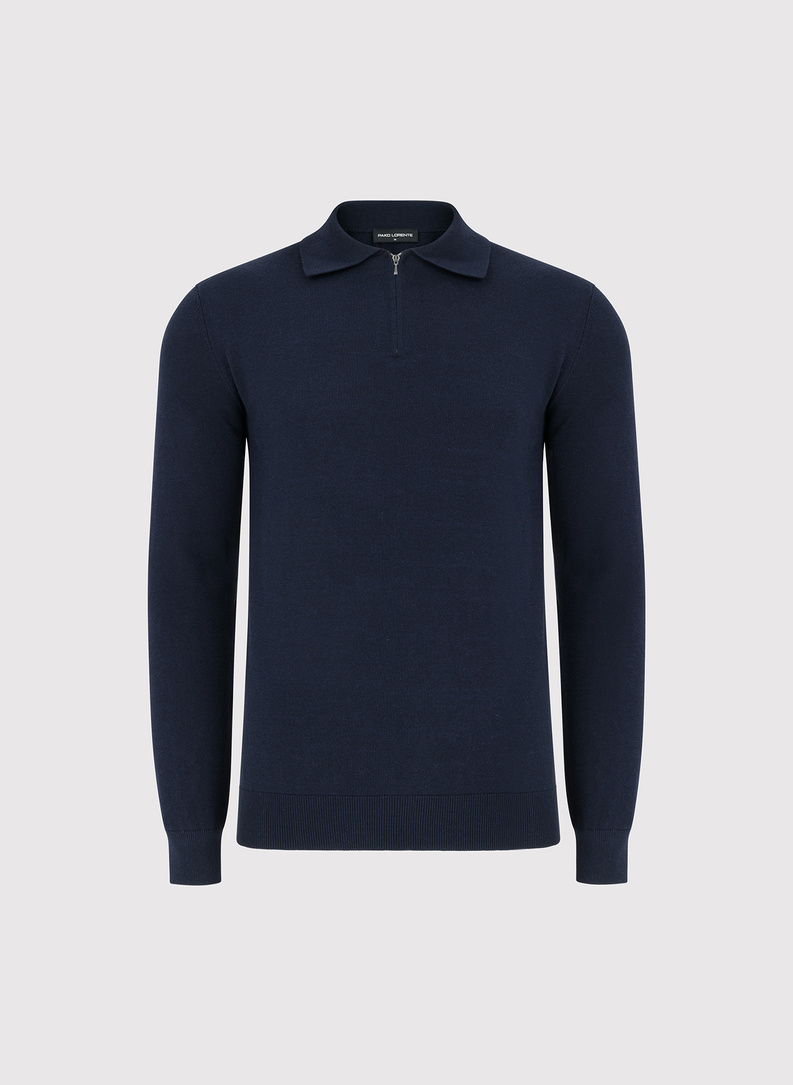 Granatowy sweter męski polo z zamkiem