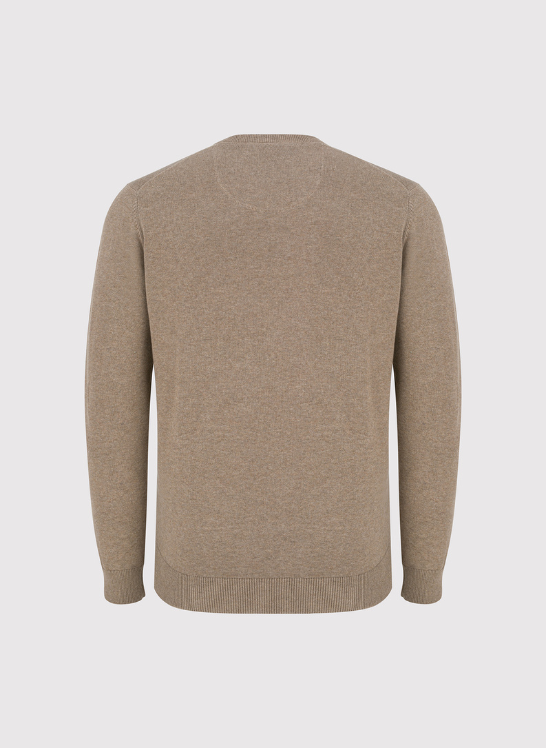 Beżowy męski sweter w serek 