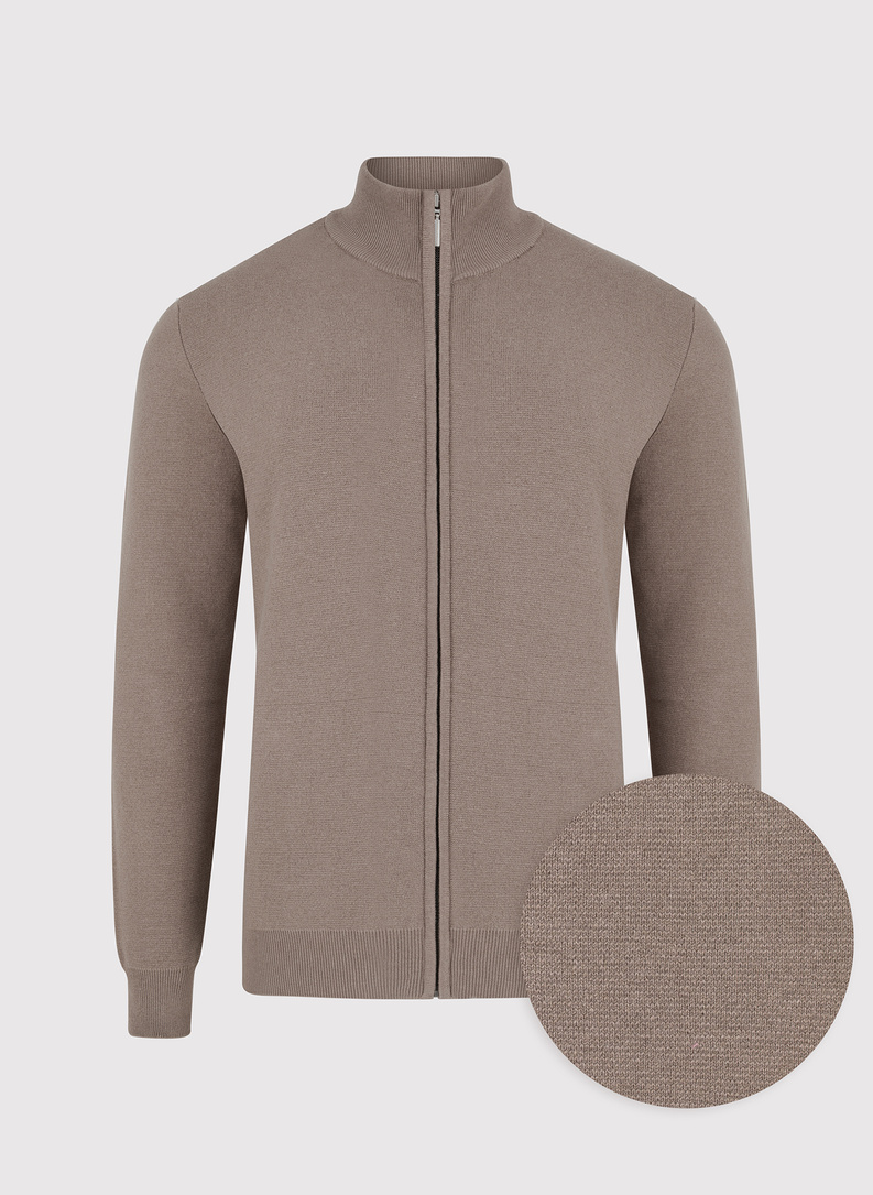 Sweter męski rozpinany w kolorze beżowym