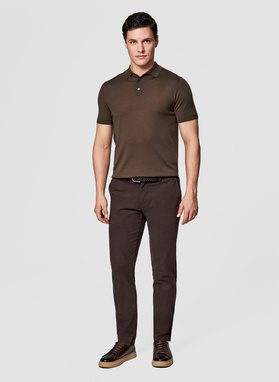 Brązowe polo swetrowe z wełny merino