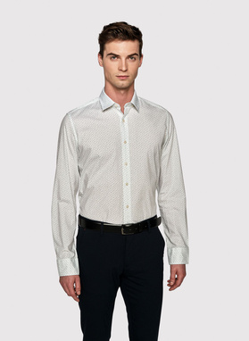 Biała koszula męska w zielony mikrowzór