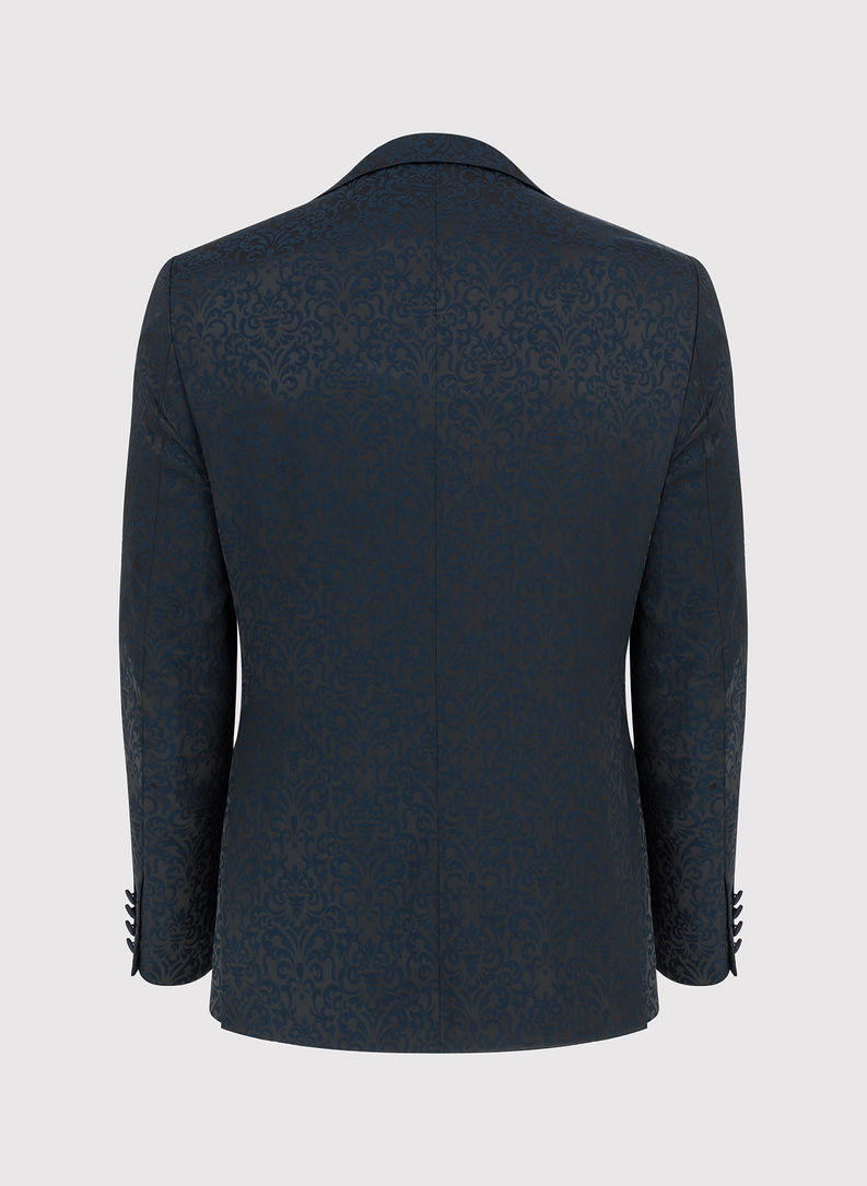 Granatowa żakardowa marynarka smokingowa 
