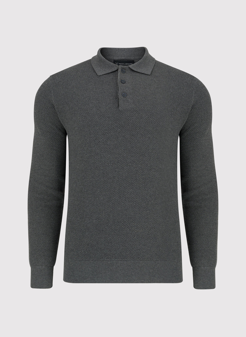 Szary sweter męski z kołnierzykiem