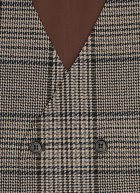 Brązowa dwurzędowa kamizelka męska w kratę