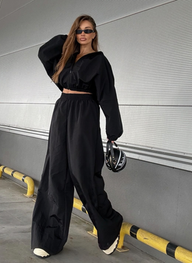 Czarny komplet MIJAS szerokie spodnie i bluza oversize