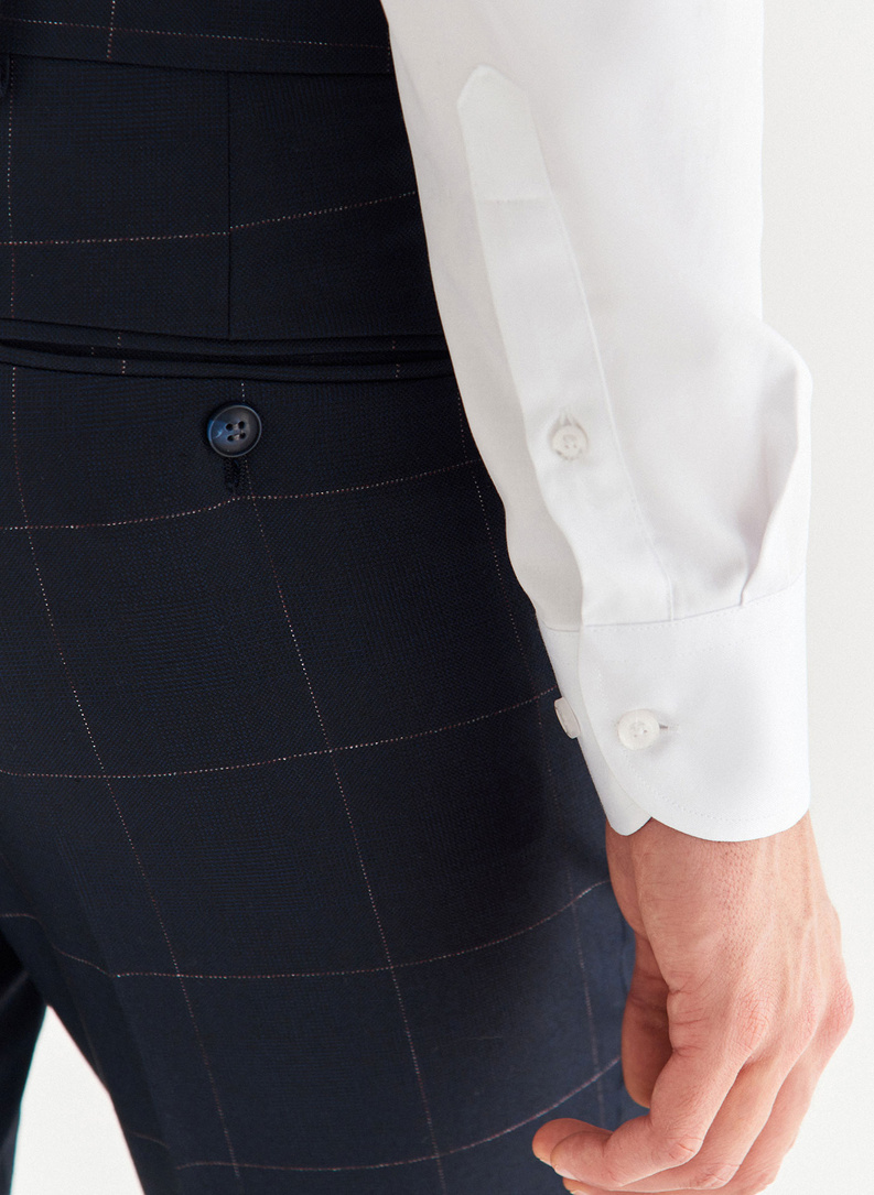 Granatowe spodnie garniturowe w kratę Windowpane