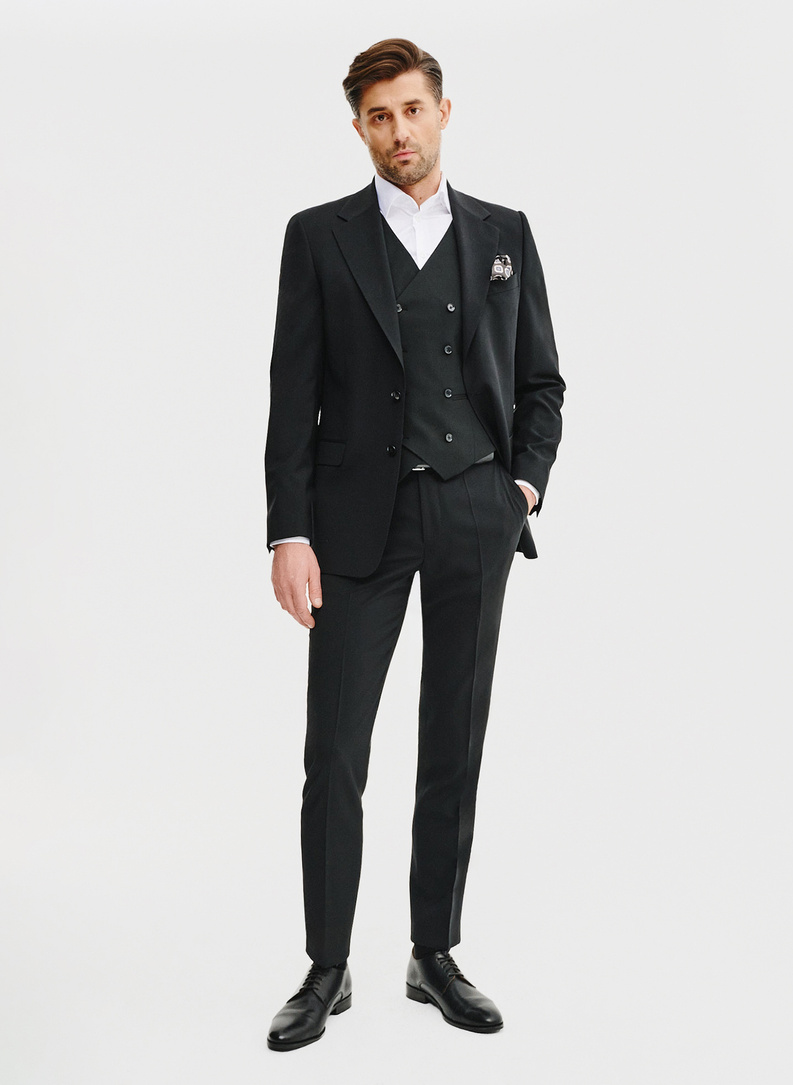 Czarna dwurzędowa kamizelka męska 