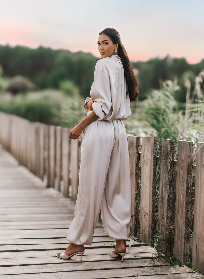Komplet bluza i spodnie SATIN COZY beż