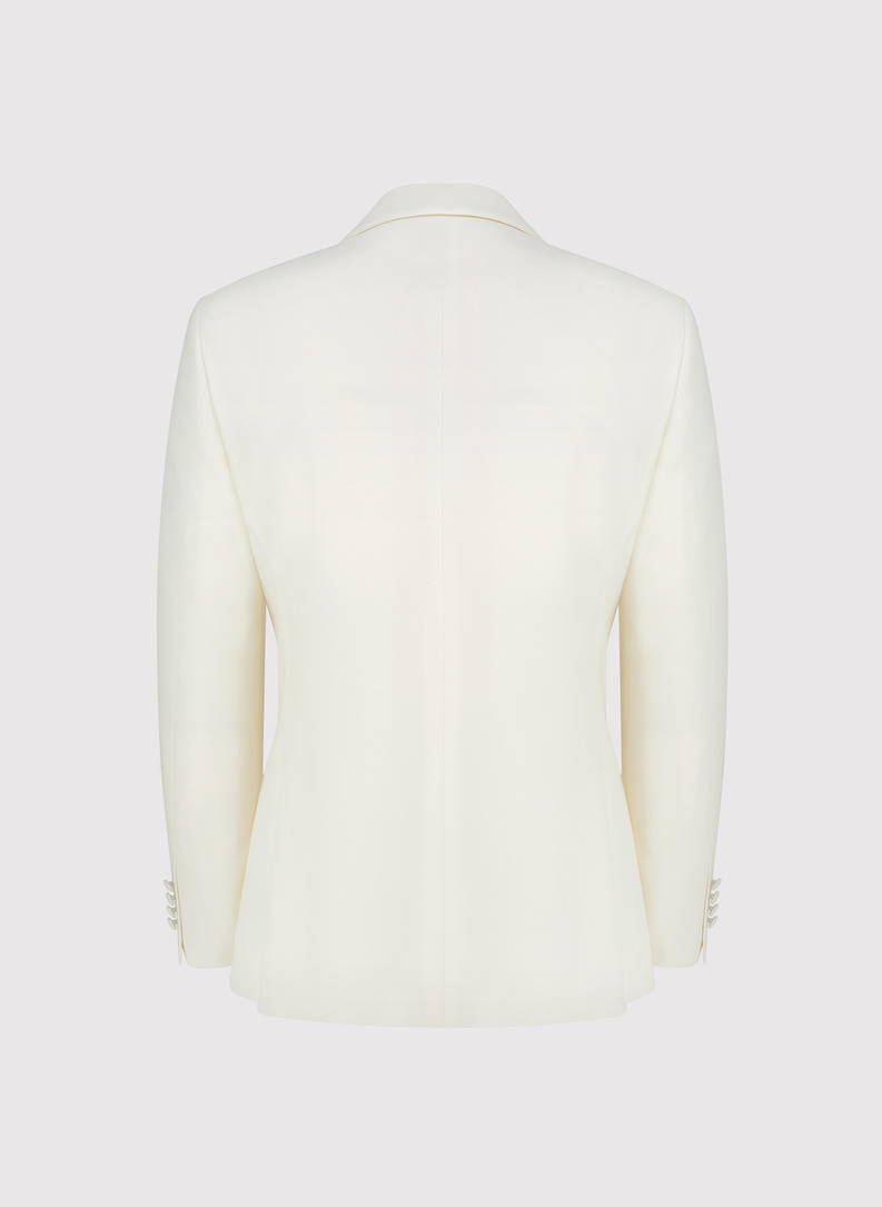 Wełniana beżowa marynarka smokingowa