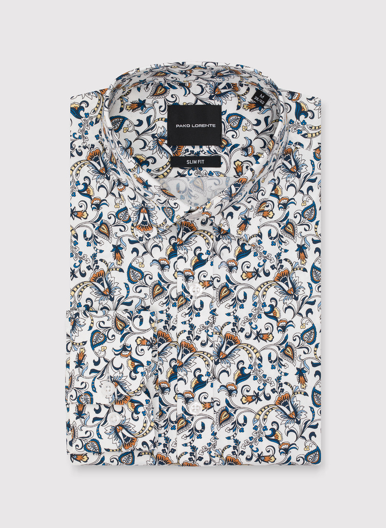 Biała koszula męska kolorowe kwiaty