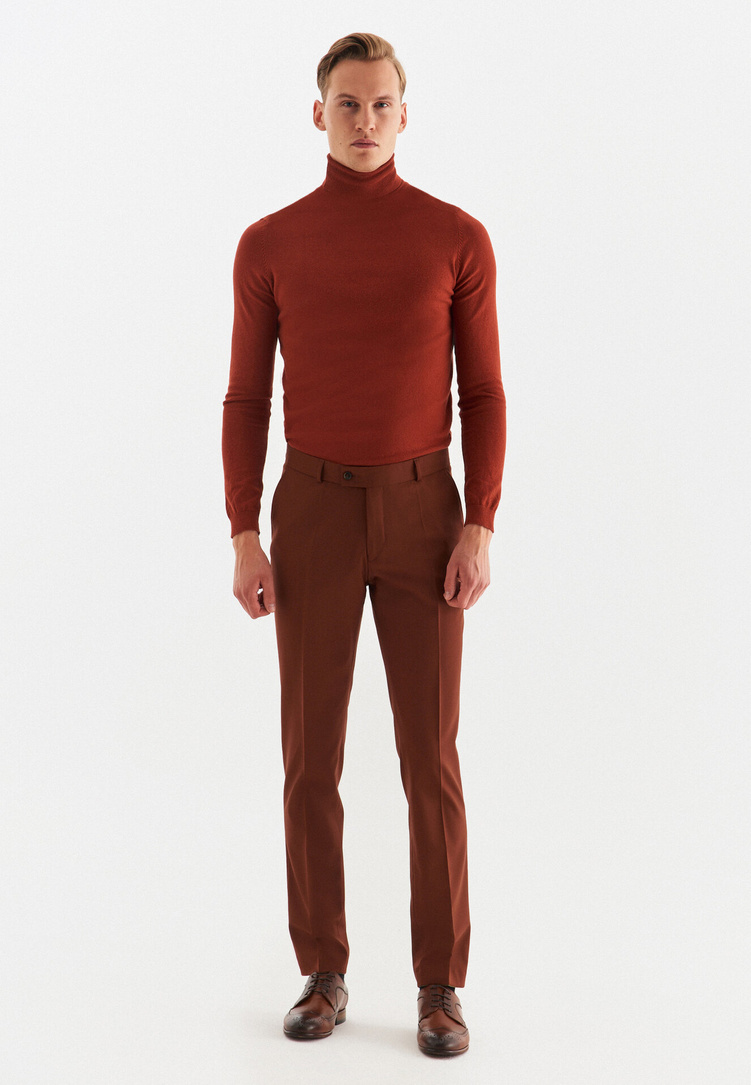 Rudy garnitur męski z wełny