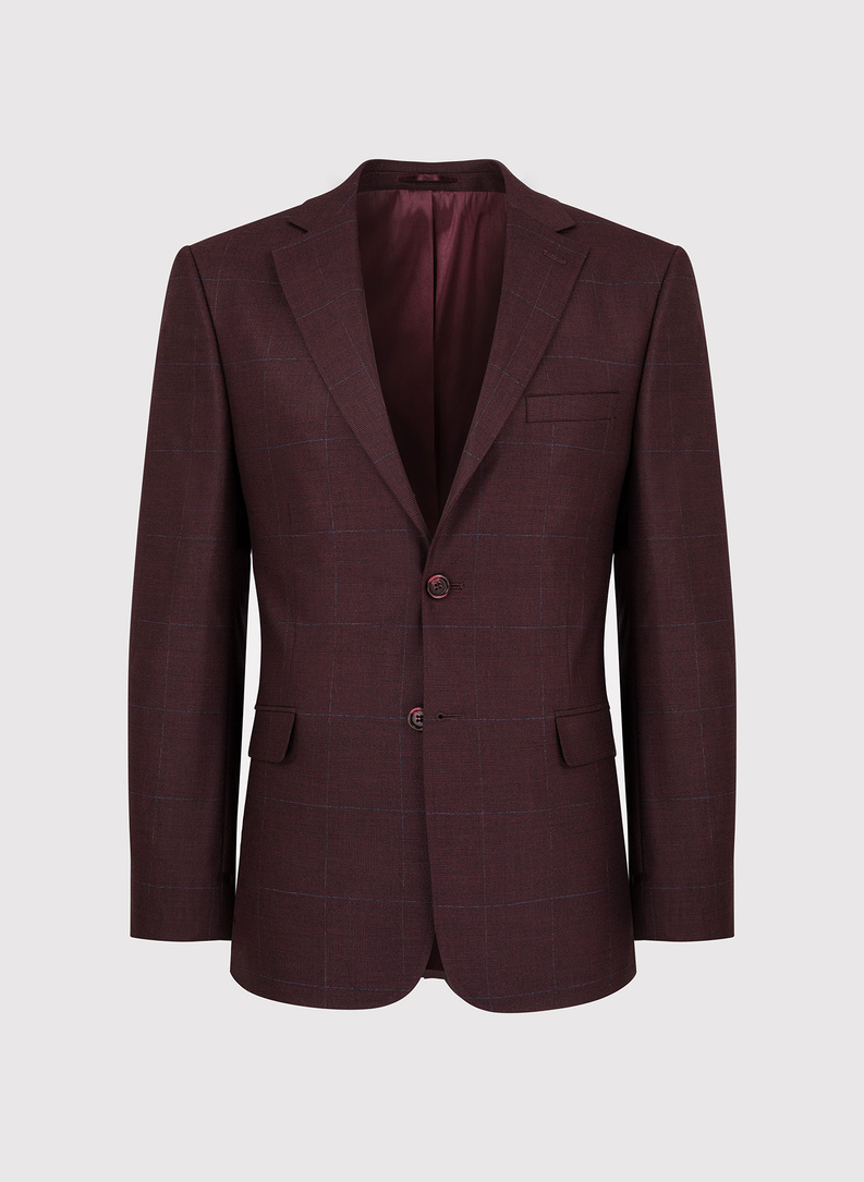 Bordowa marynarka garniturowa w subtelną kratę