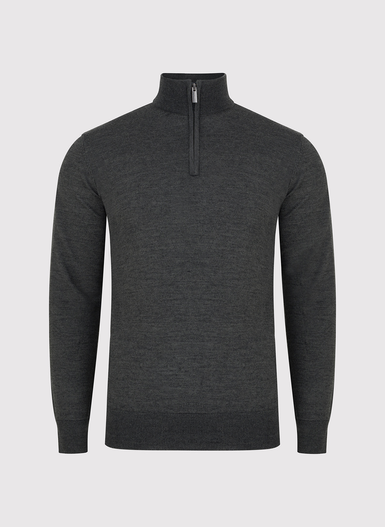 Grafitowy sweter męski ze stójką