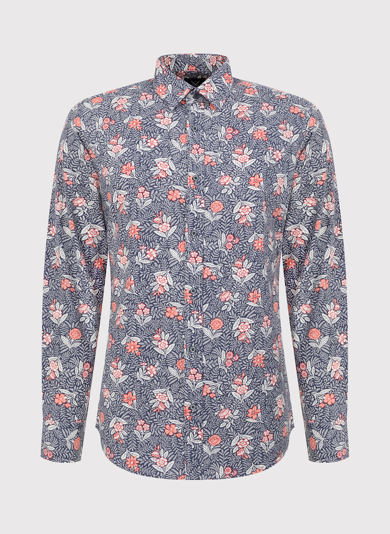 Szara koszula męska w botaniczny wzór