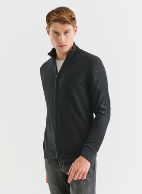 Szary rozpinany sweter męski ze stójką